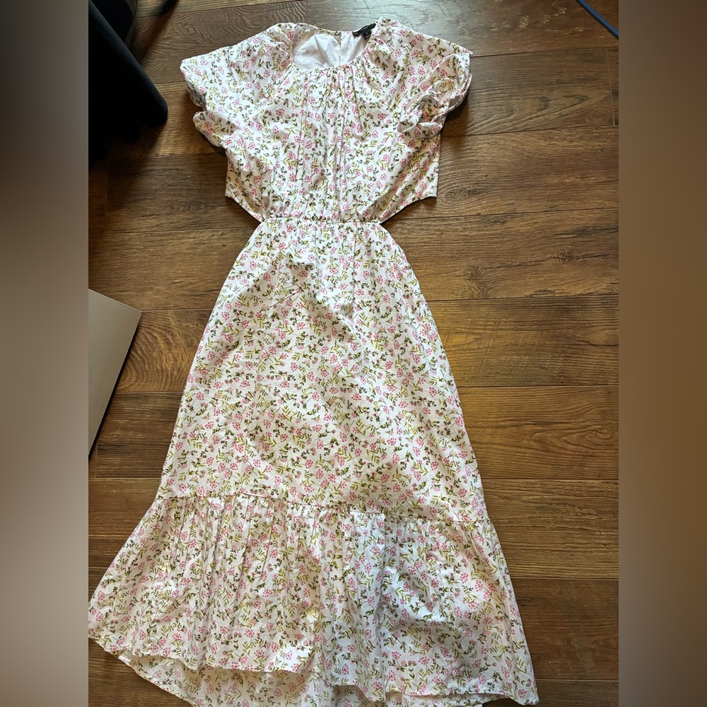 Light Pink Floral Maxi Dress with Ruffle Hem